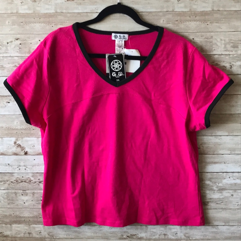 G. W. Sport Hot Pink and Black S/S Activewear Top